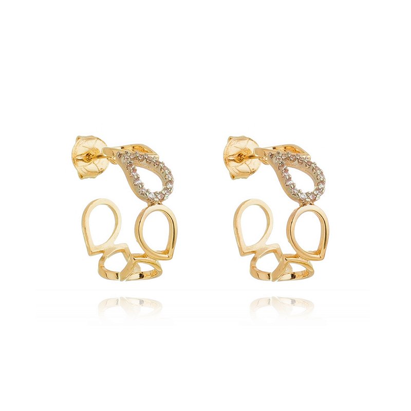 Argola gotas com zircônias folheada a ouro 18k