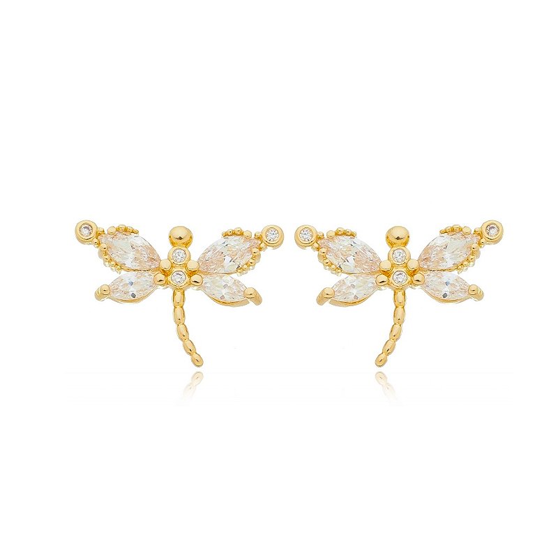 Brinco libélula folheado a ouro 18k