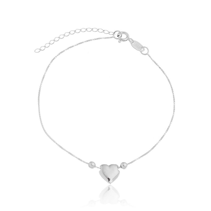 Tornozeleira coração polido em prata 925