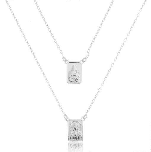 Escapulário Coração de Jesus e Nossa Sra. do Carmo Maria em prata 925