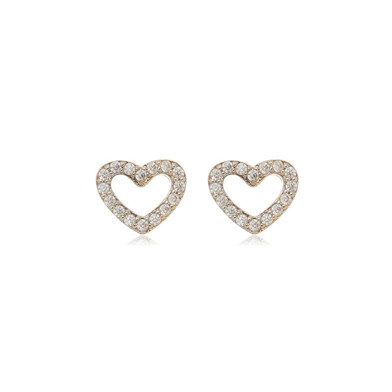 Brinco coração com zircônias folheado a ouro 18k
