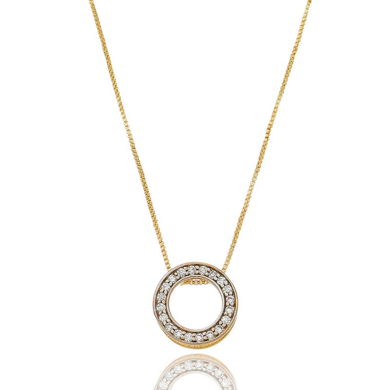 GARGANTILHA CÍRCULO CRAVEJADO COM ZIRCÔNIA FOLHEADO OURO 18K