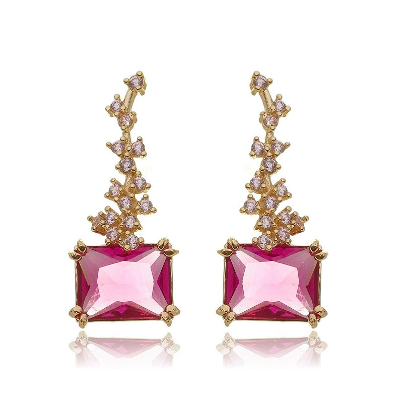 Brinco com zircônias folheado a ouro 18k