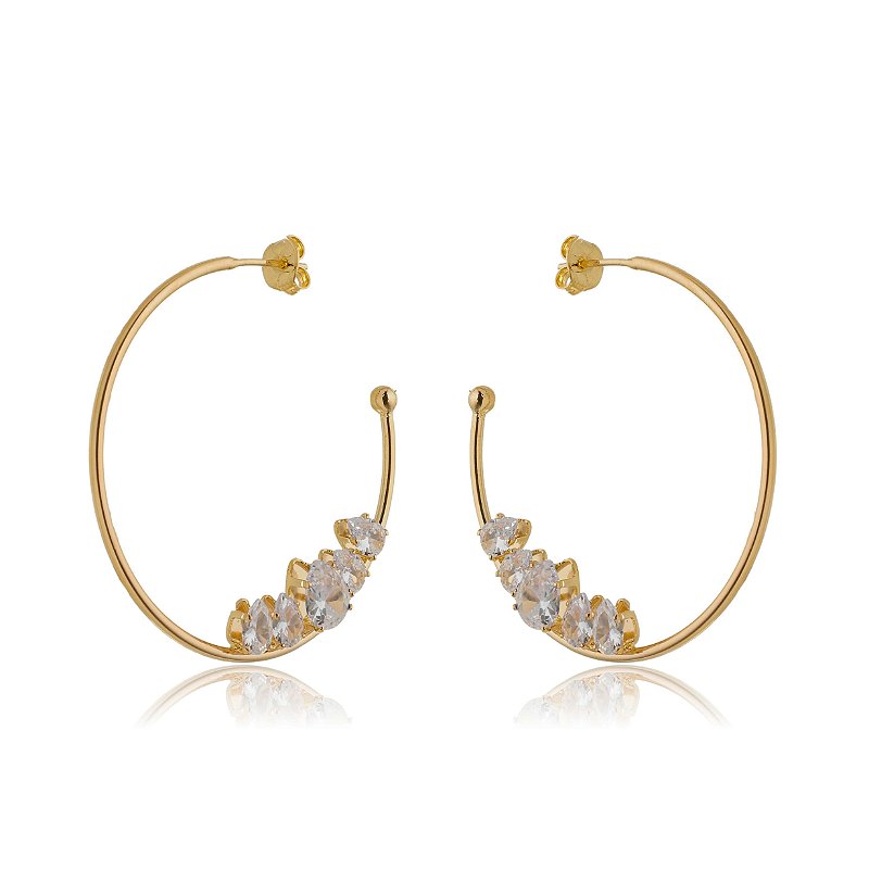 ARGOLA CRAVEJADA COM ZIRCÔNIA EM GOTA FOLHEADA OURO 18K