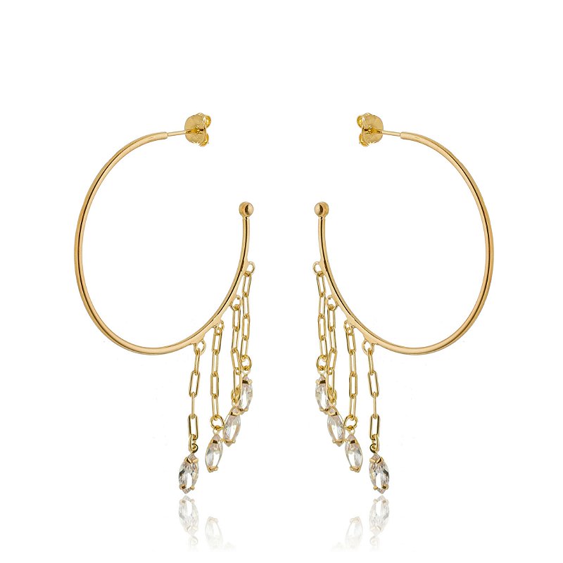 ARGOLA COM ZIRCÔNIAS SUSPENÇAS ATRAVÉS DE ELOS FOLHEADOS OURO 18K