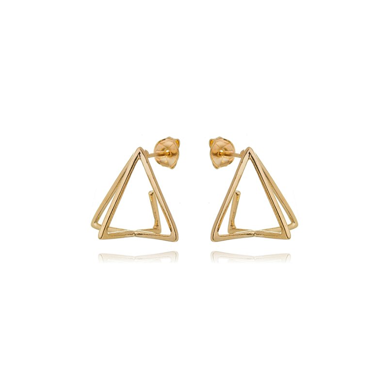 Brinco triângulo 3D folheado a ouro 18k