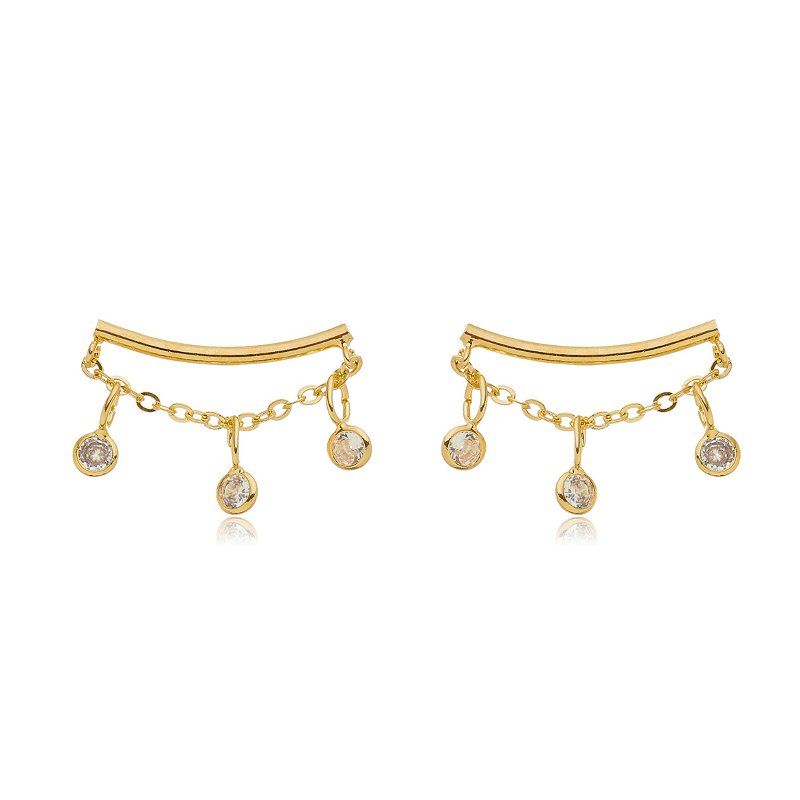 Brinco com correntes e zircônias folheado a ouro 18k