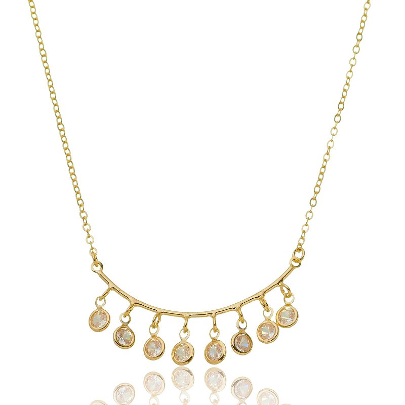 GARGANTILHA ZIRCÔNIAS SUSPENSAS POR ARCO FOLHEADO OURO 18K