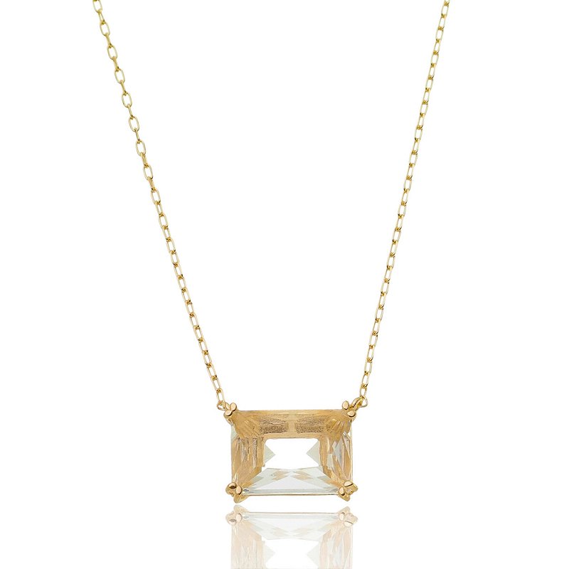 Gargantilha zircônia retangular folheada a ouro 18k