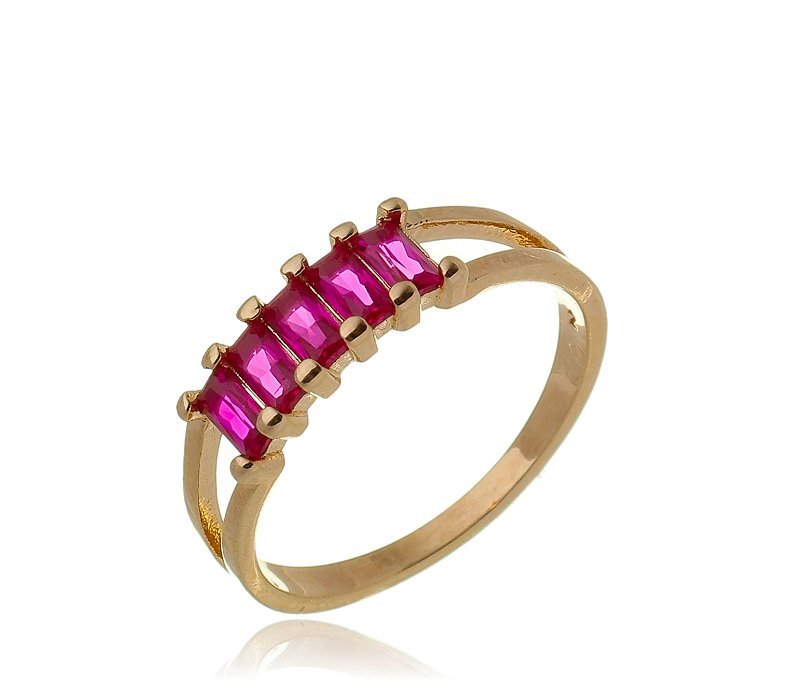 Anel com zircônias baguete rosa folheado a ouro 18k