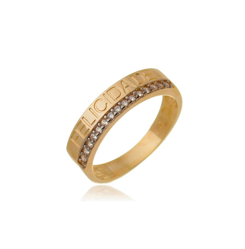 Anel Felicidade com zircônias folheado a ouro 18k