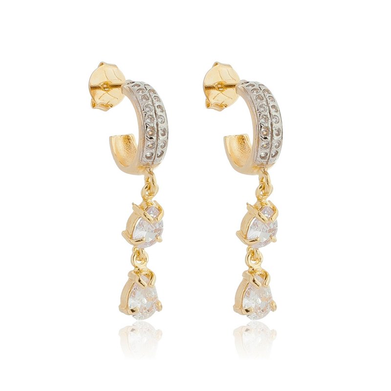 Argola com gotas zircônias folheada a ouro 18k