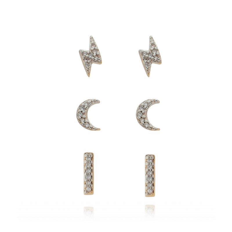 Brinco infantil trio folheado a ouro 18k