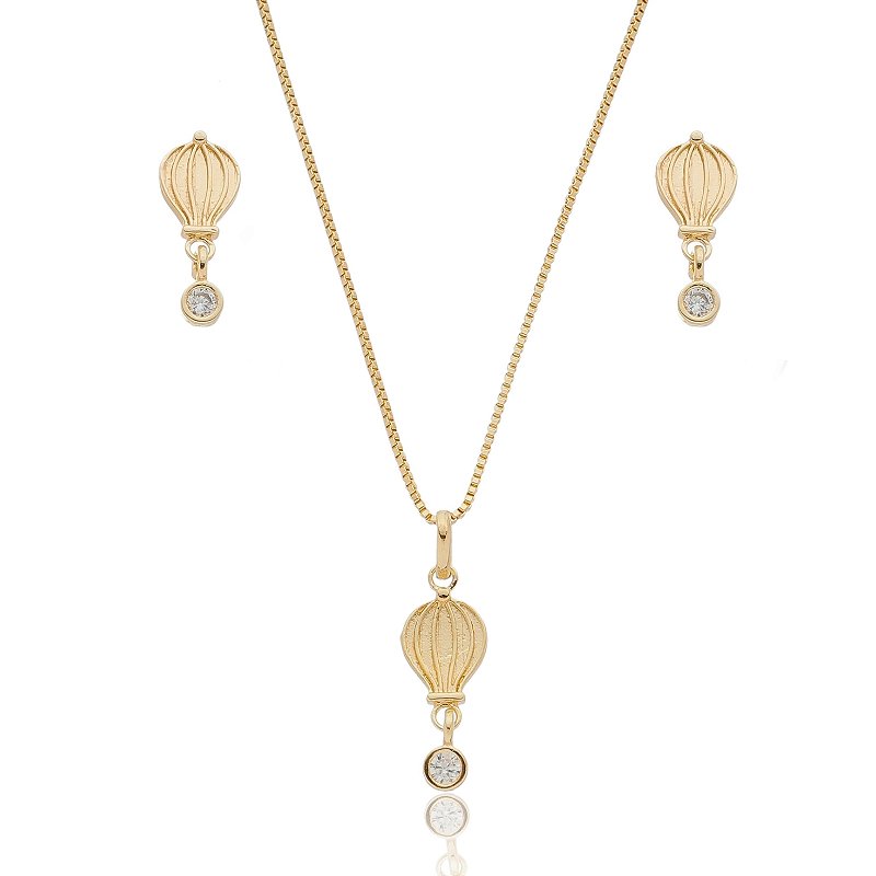 Conjunto balão infantil folheado a ouro 18k