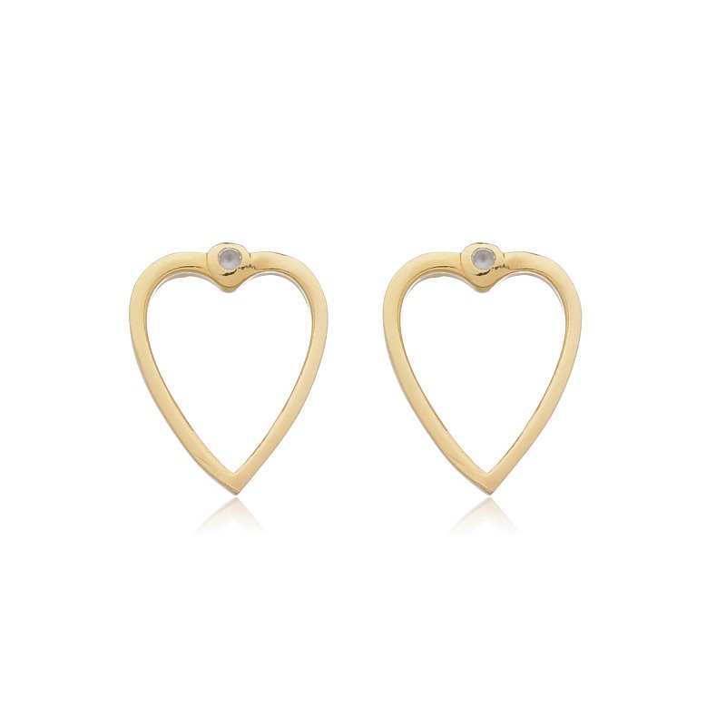 Brinco coração com zircônia folheado a ouro 18k