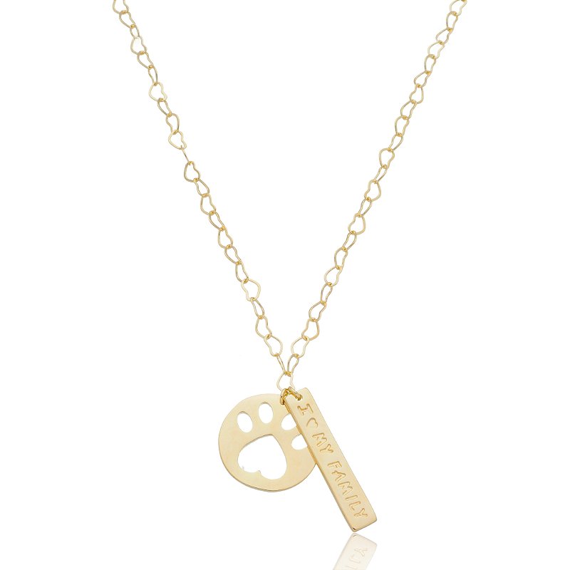 Gargantilha patinha e placa folheada a ouro 18k