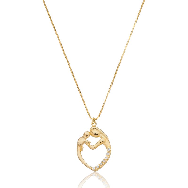 Gargantilha mãe e filho folheado a ouro 18k