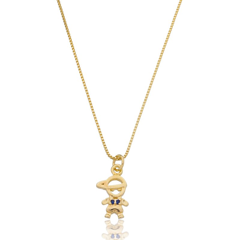 Pingente menino com zircônias azuis folheado a ouro 18k