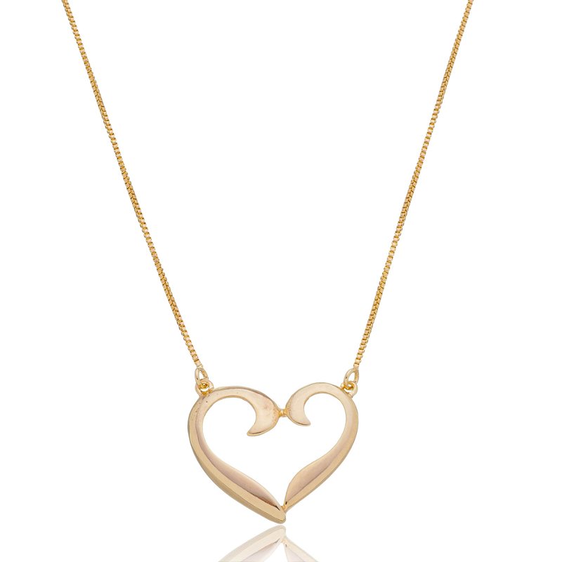 Gargantilha coração vazado folheado a ouro 18k