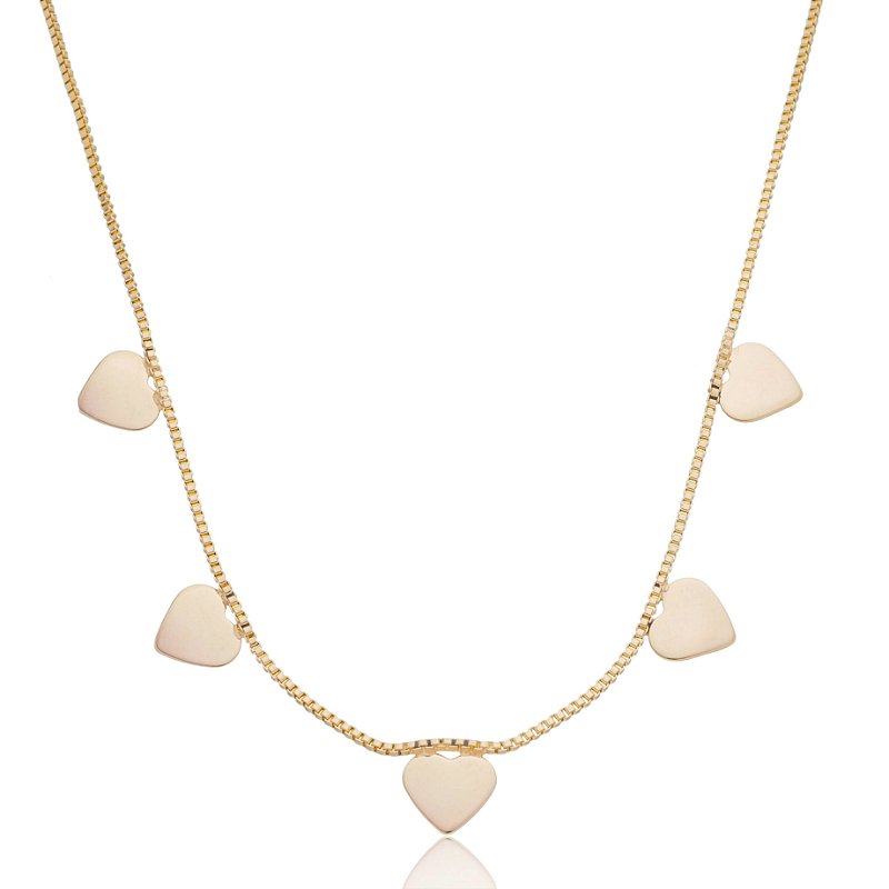 Gargantilha 5 corações folheada a ouro 18k