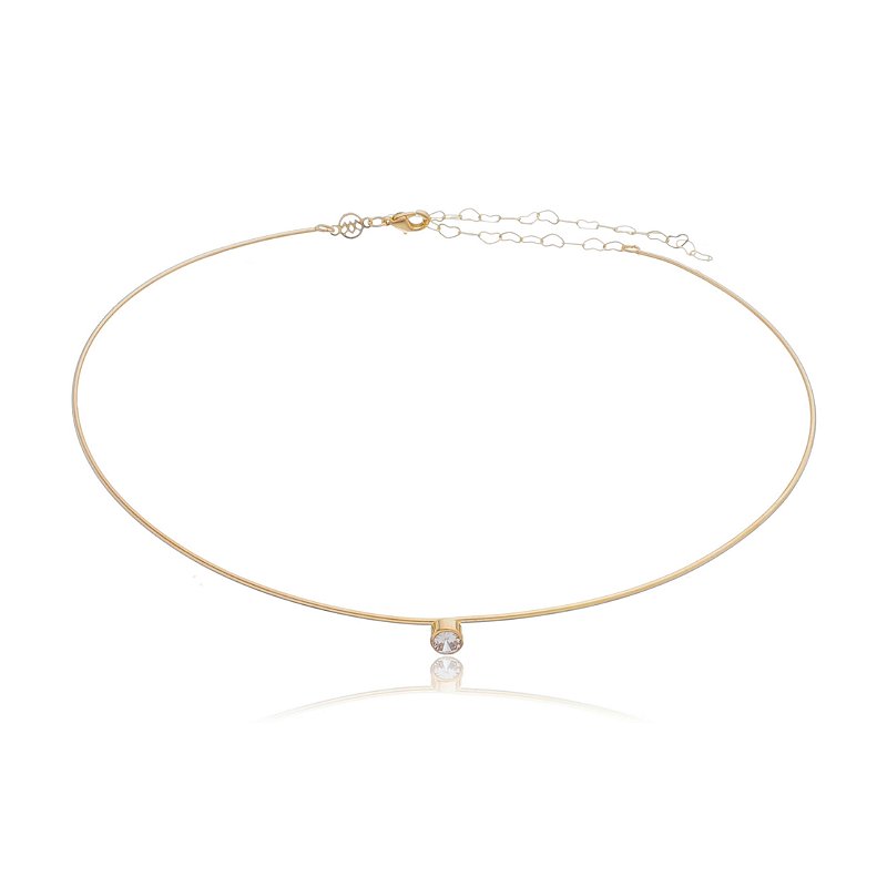 Gargantilha aro com ponto de luz folheado a ouro 18k