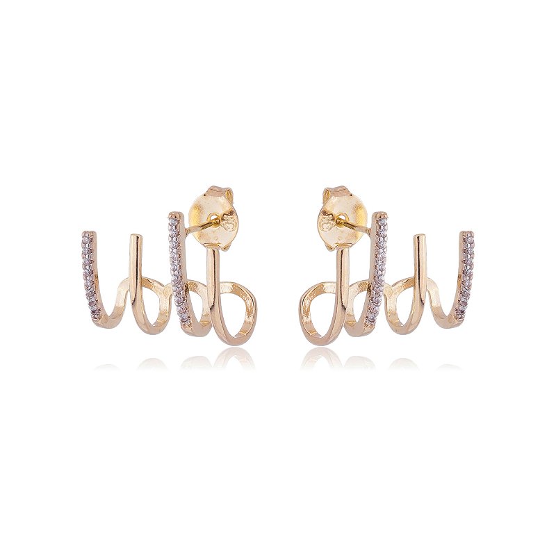 Brinco quatro com zircônias folheado a ouro 18k