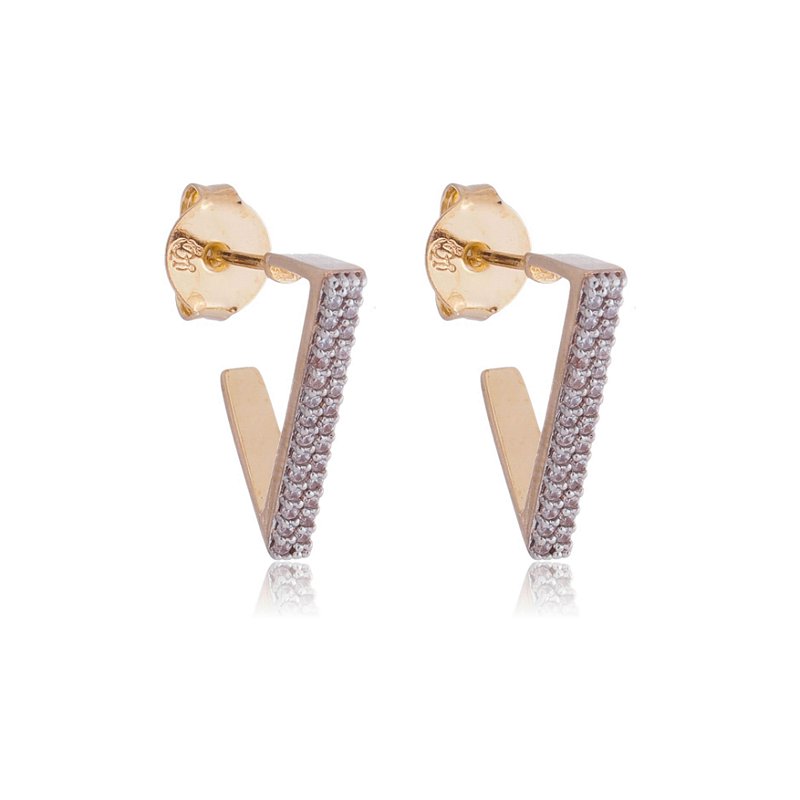 ARGOLA FITA TRIANGULAR CRAVEJADA FOLHEADA OURO 18K