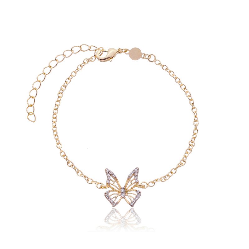 PULSEIRA BORBOLETA FOLHEADA OURO 18K 17cm