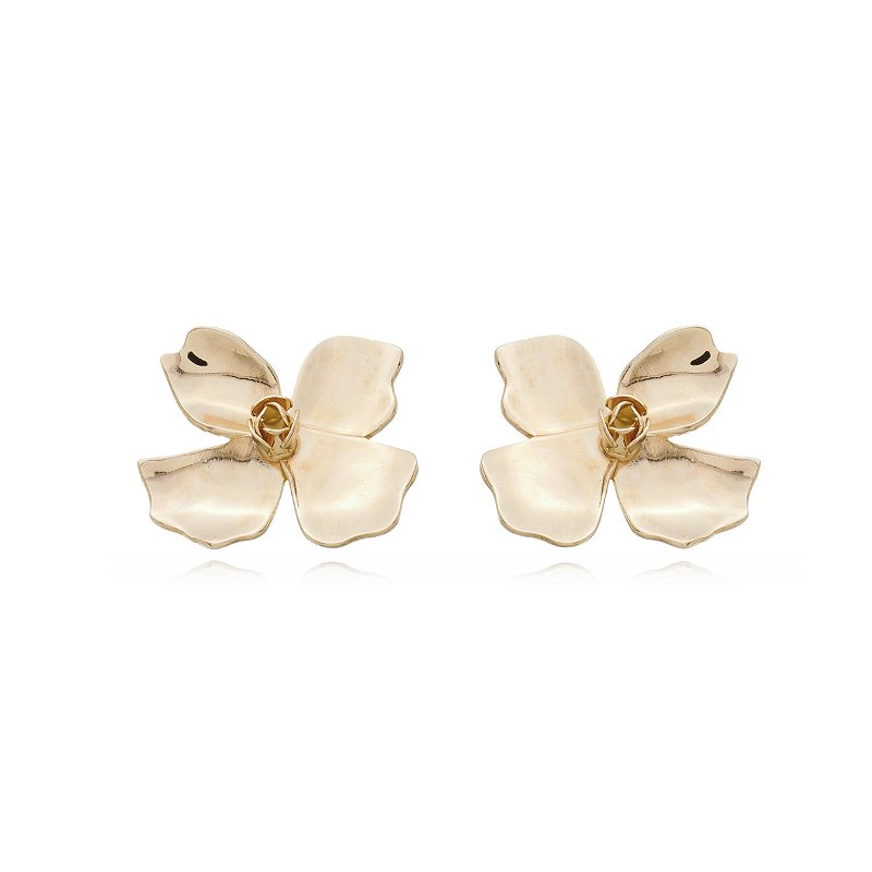 Brinco flor liso folheado a ouro 18k