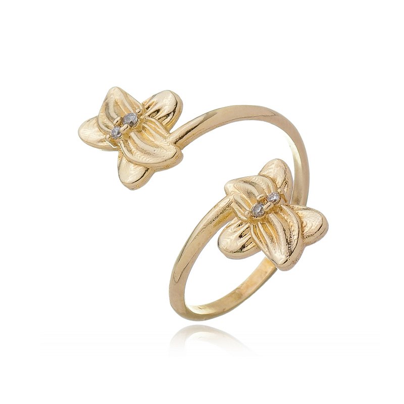 Anel duas flores folheado a ouro 18k