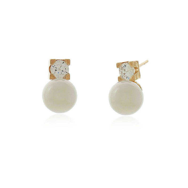 Brinco zircônia com pérola M sintética folheado a ouro 18k