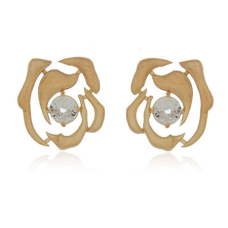 Brinco rosa grande com zircônia folheado a ouro 18k