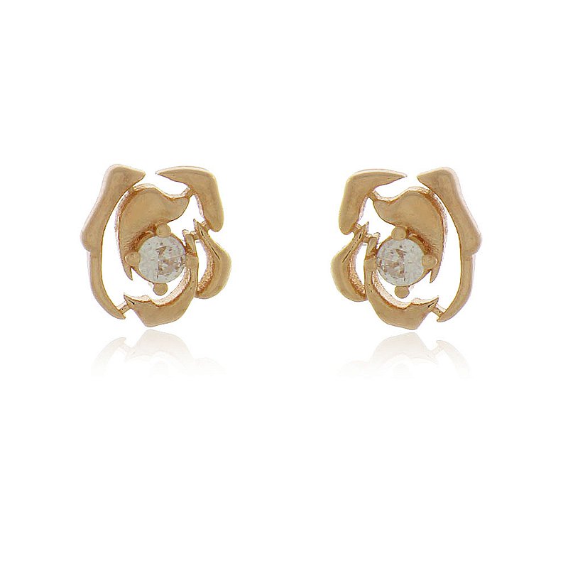 Brinco rosa pequeno com zircônia folheado a ouro 18k