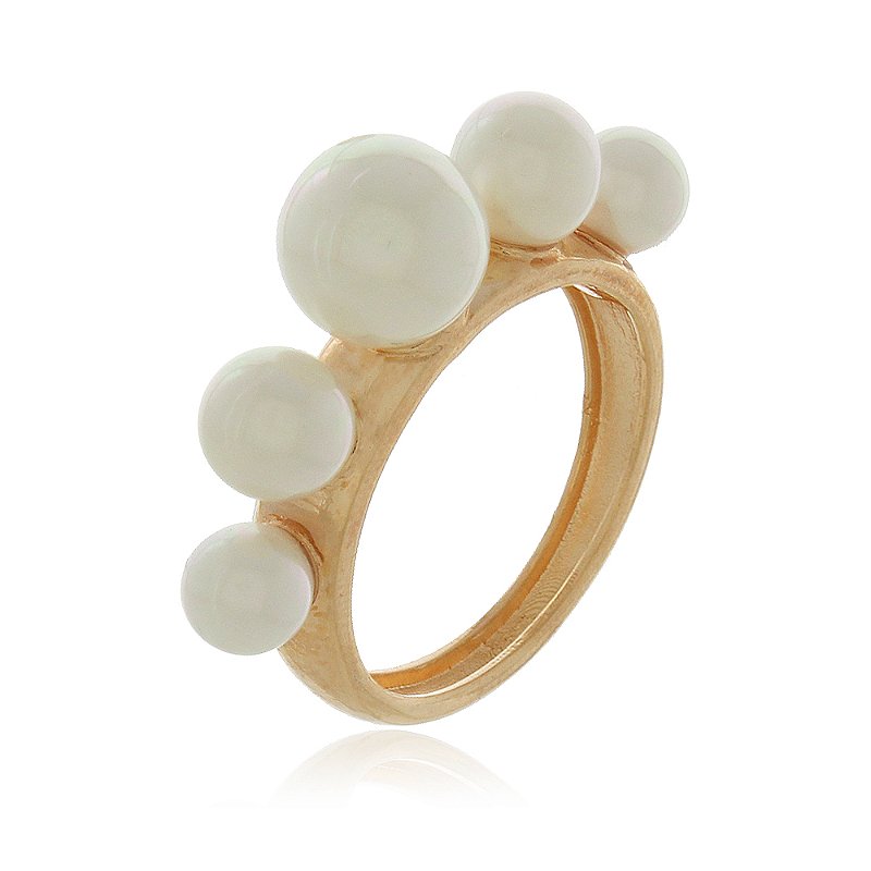 Anel com pérolas sintéticas folheado a ouro 18k