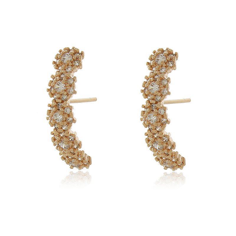 Brinco flores com zircônias folheado a ouro 18k