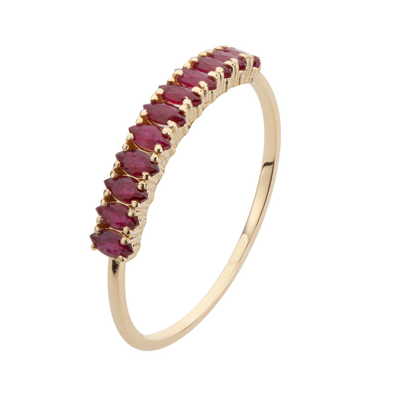 MEIA ALIANÇA PEDRA NAVETE RUBI OURO 18K AU74/14/00