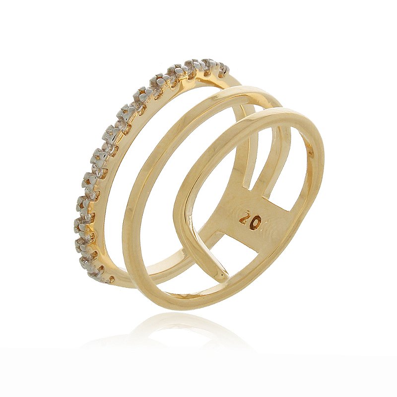 Anel com zircônias folheado a ouro 18k