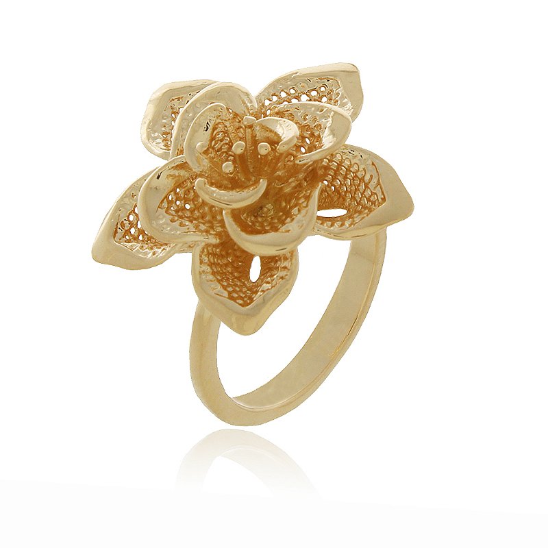 Anel flor folheado a ouro 18k