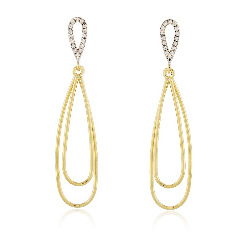 Brinco gota dupla com zircônias folheado a ouro 18k