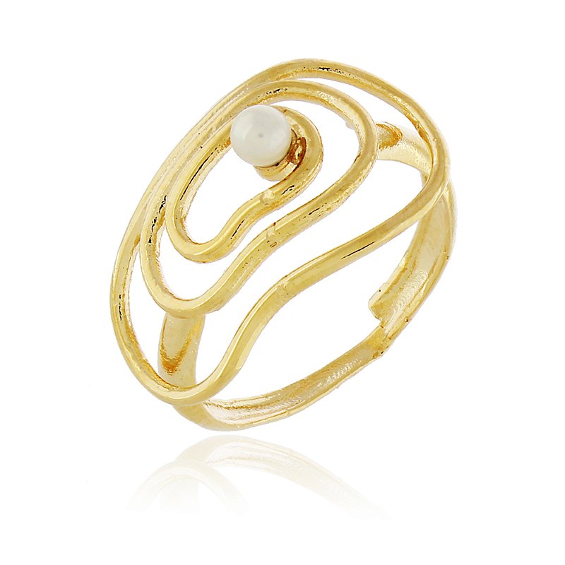 Anel orgânico com pérola folheado a ouro 18k