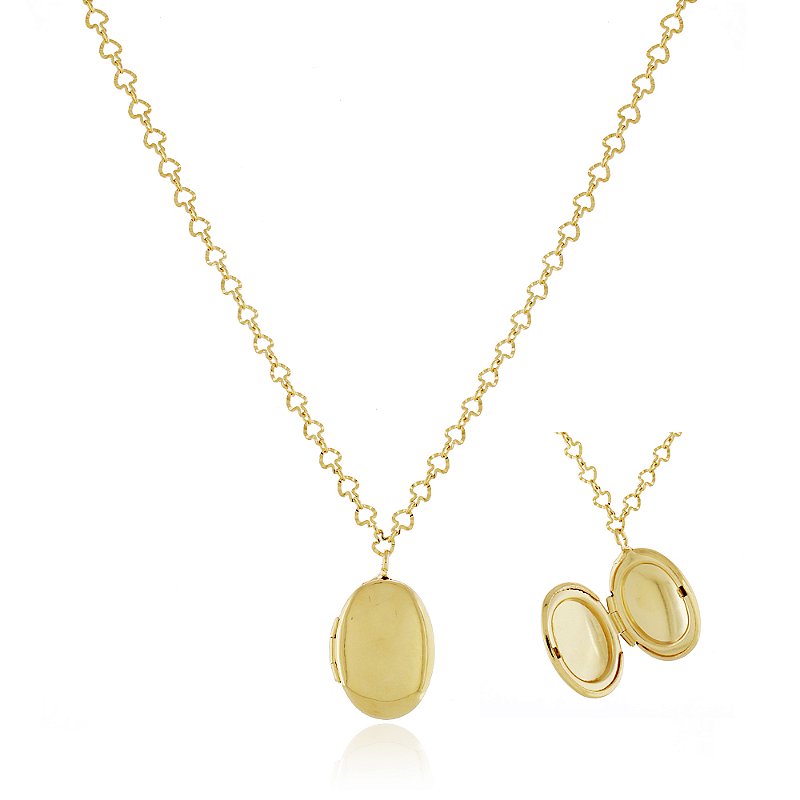 Gargantilha relicário folheado a ouro 18k