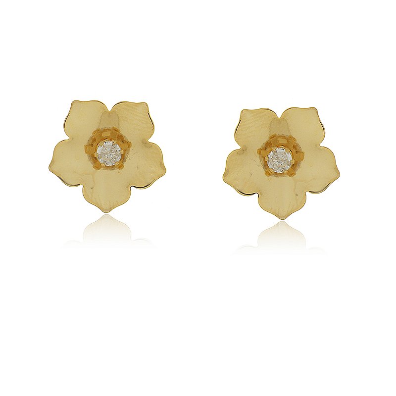 Brinco flor com zircônia folheado a ouro 18k