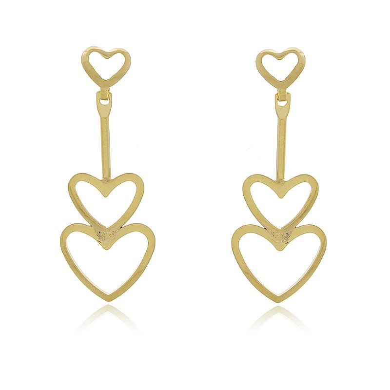 Brinco pendurado coração folheado a ouro 18k