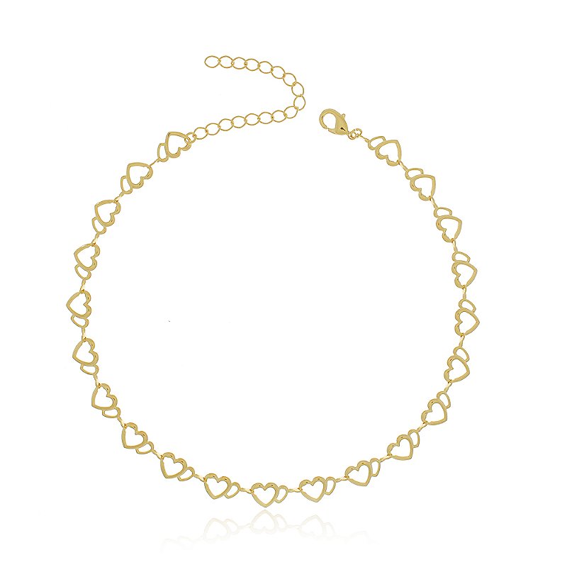 Tornozeleira corações vazados folheada a ouro 18k 24cm