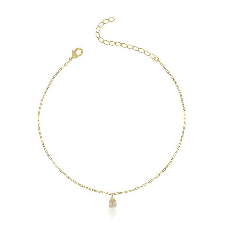 Tornozeleira com gota zircônia folheada a ouro 18k 22cm