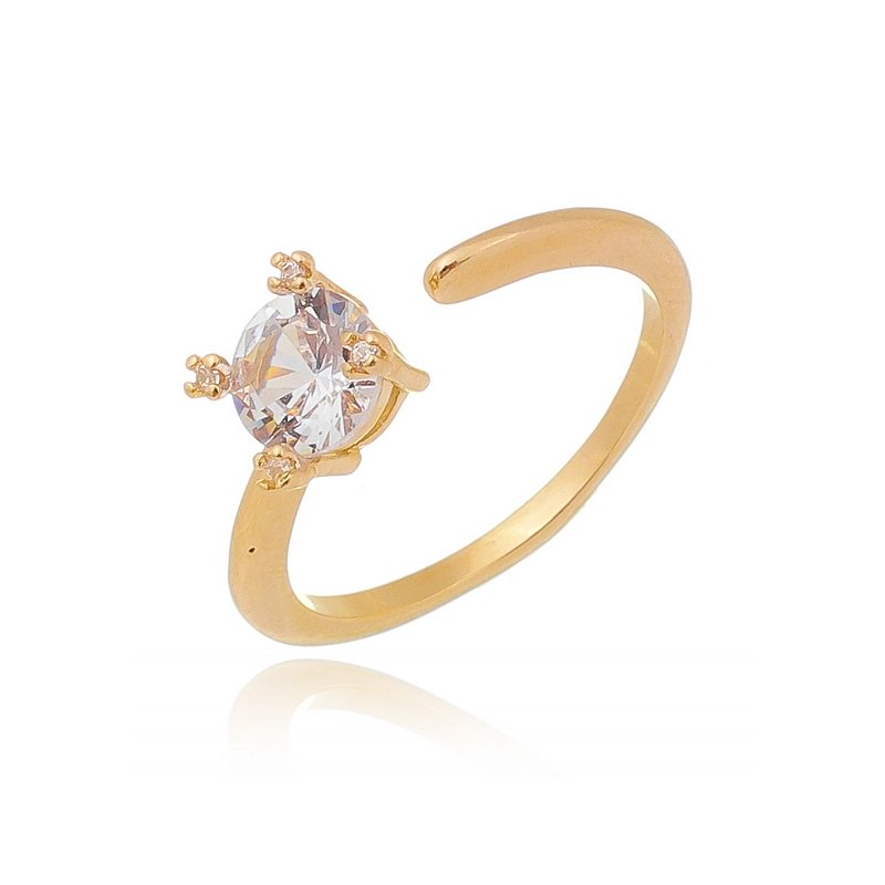 Anel aberto com zircônia folheado a ouro 18k