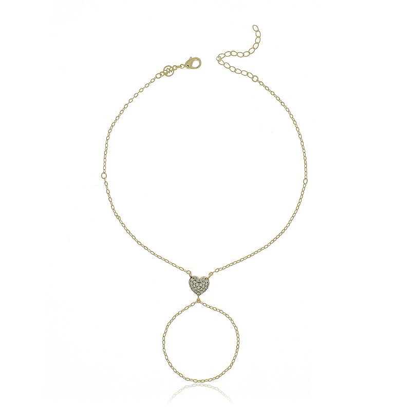 PULSEIRA FOLHEADA A OURO 18K CORAÇÃO COM ZIRCÔNIAS