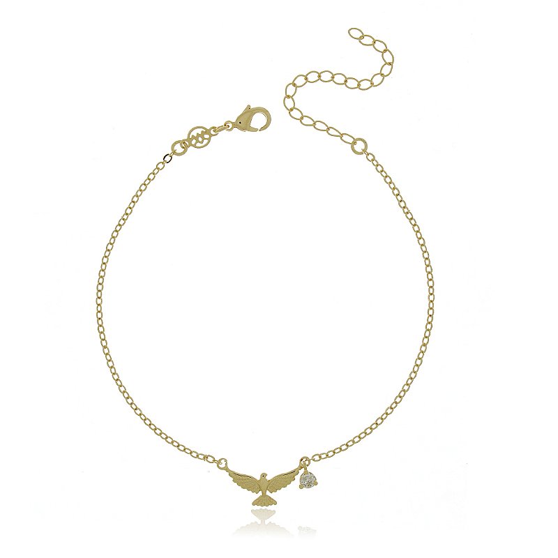 PULSEIRA FOLHEADA A OURO 18K DIVINO ESPÍRITO SANTO COM ZIRCÔNIA