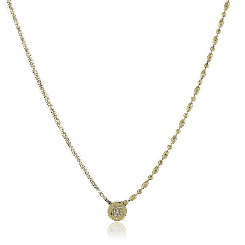 GARGANTILHA FOLHEADA A OURO 18K RIVIERA COM BOLINHAS E ZIRCÔNIAS