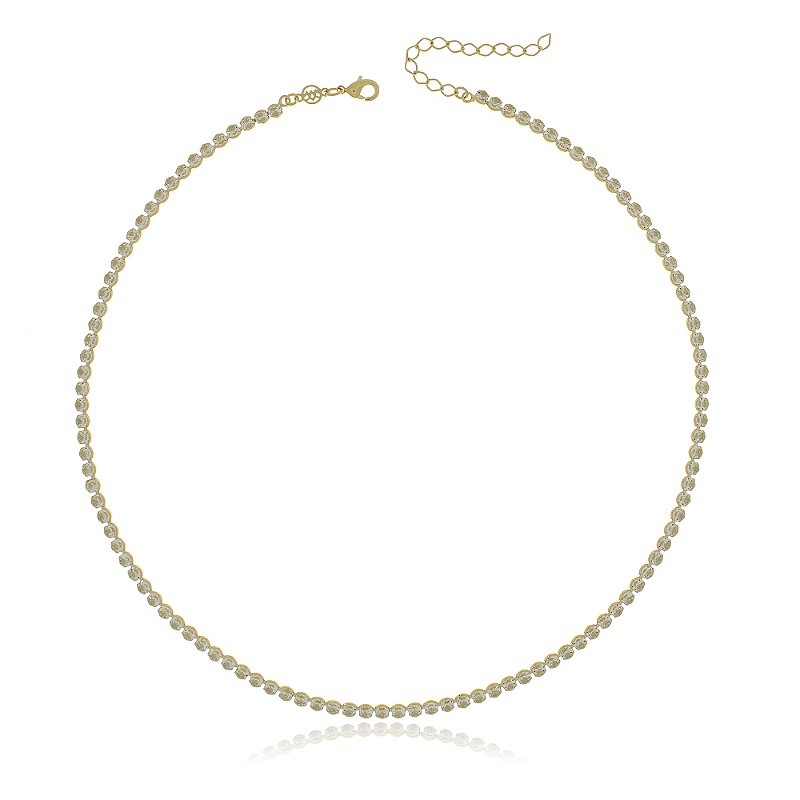 GARGANTILHA FOLHEADA A OURO 18K RIVIERA ZIRCÔNIAS REDONDA